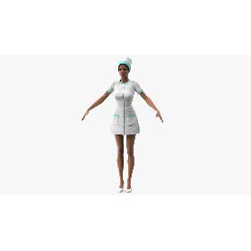3D Light Skin Black Nurse T Pose